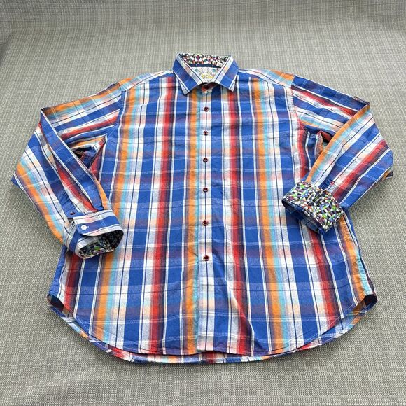 Robert Graham Shirt Mens XXL Bright Plaid Contrasting Flip Cuffs Colorful - Picture 1 of 10